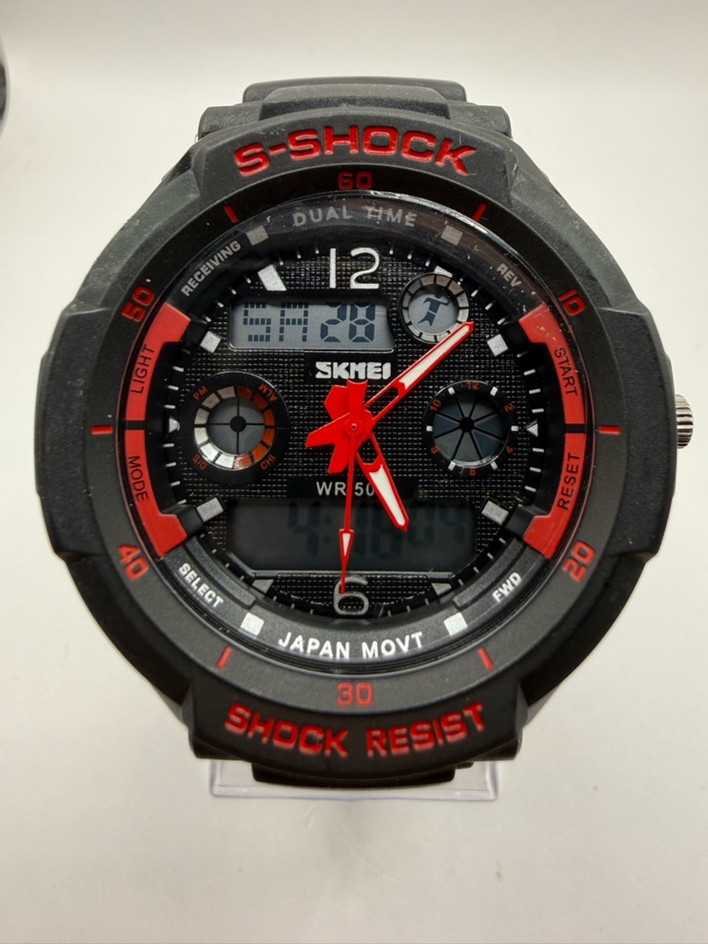 SKMEI S-Shock Men's Sports Quartz Digital Watch Alarm  Red & Black Dial 45mm - Picture 4 of 10